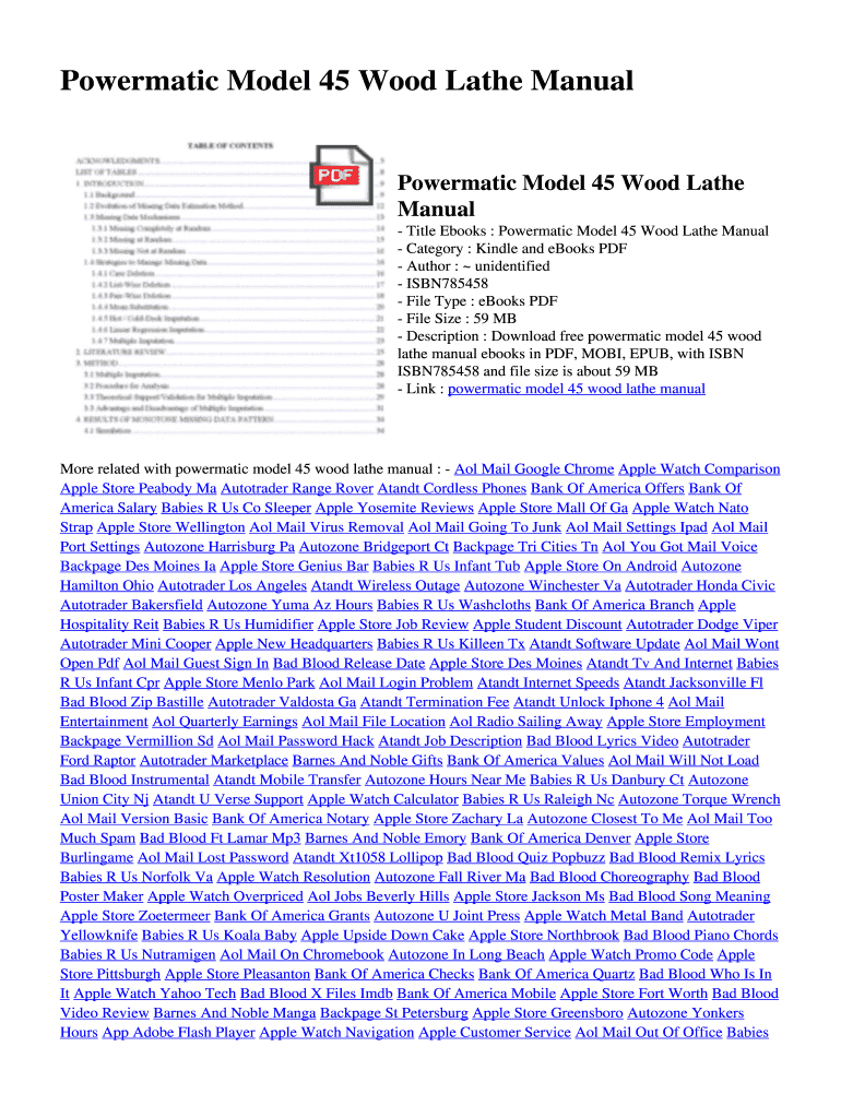 Fillable Online tgrg Powermatic Model 45 Wood Lathe Manual. Powermatic Model 45 Wood Lathe