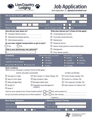 Fillable Online Job Application - Carnegie Inn &amp; Spa Fax Email Print ...