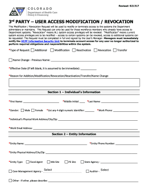 3RD PARTY USER ACCESS MODIFICATION / REVOCATION. Accessible Templates - colorado