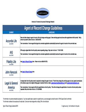 Fillable Online Agent of Record Change Guidelines Fax Email Print ...