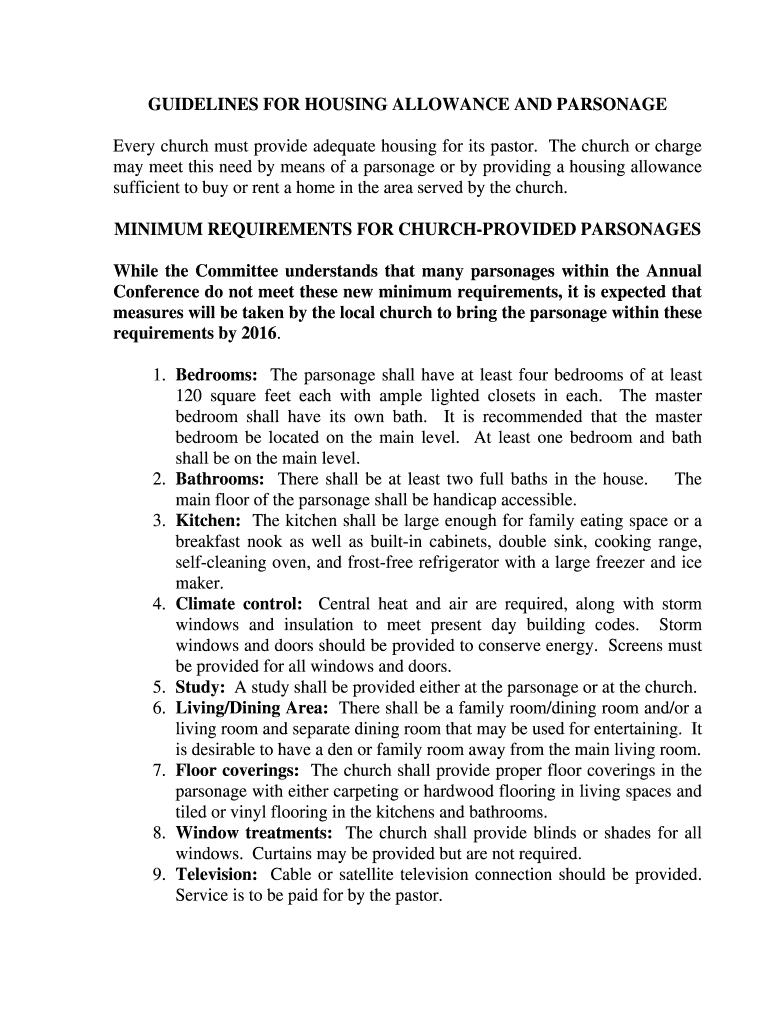 Fillable Online GUIDELINES FOR HOUSING ALLOWANCE AND PARSONAGE Fax Email Print pdfFiller