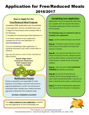 Fillable Online romoland Application for Free/Reduced Meals - Romoland
