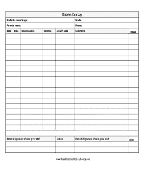 Housing search log template - Diabetes Care Log School. Free Printable Medical Forms