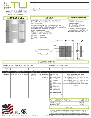 Fillable Online Tempest S Led Etes Dmm Teron Lighting Inc S Led Etes Dmm Teron Lighting