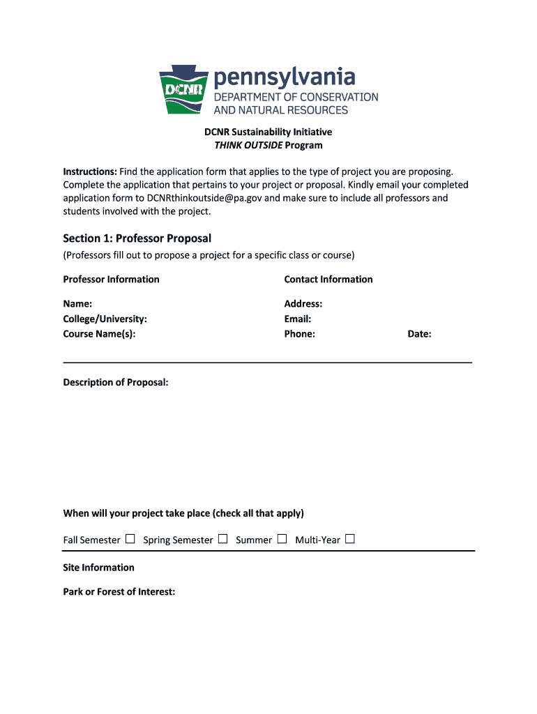 Fillable Online dcnr state pa Section 1 Professor Proposal dcnr