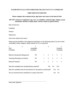 Interview evaluation form - Interview Evaluation Form for College Faculty Candidates First Round Interview - wlu