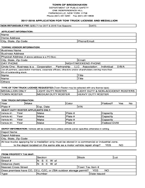 Fillable Online brookhaven Application for Tow Truck License and ...