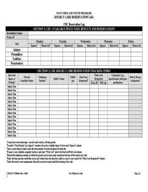 HOURLY CARE RESERVATION LOG