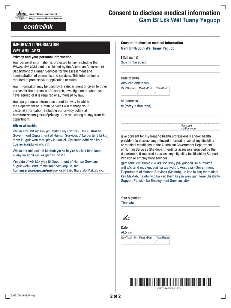 Consent to disclose medical information - Dinka Preview on Page 1