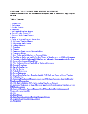 FMS BANK ONLINE AND MOBILE SERVICE AGREEMENT