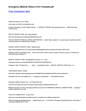 In case of emergency form - Emergency Medical History Form Template