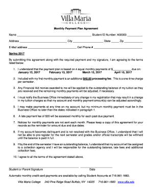 Monthly Payment Plan Agreement - villa.edu