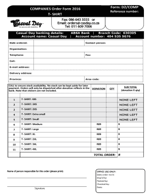 COMPANIES Order Form 2016 T- SHIRT Form: D2 - Casual Day - casualday co