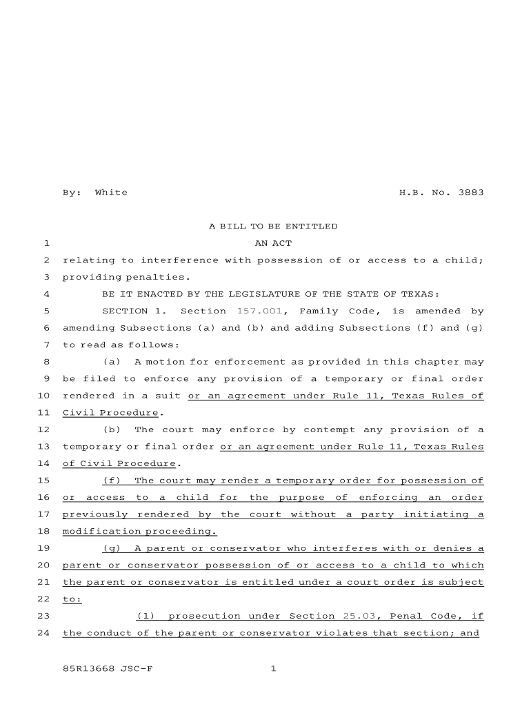 Fillable Online legis state tx 85(R) HB 3883 Introduced version Texas Legislature Online Fax