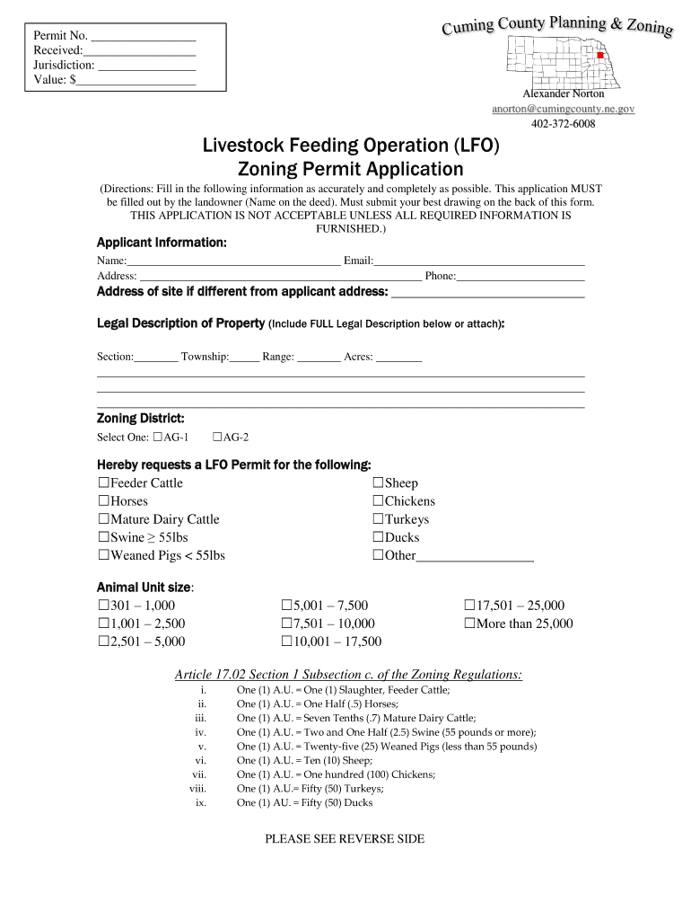 Fillable Online Livestock Feeding Operation (LFO) Zoning Permit