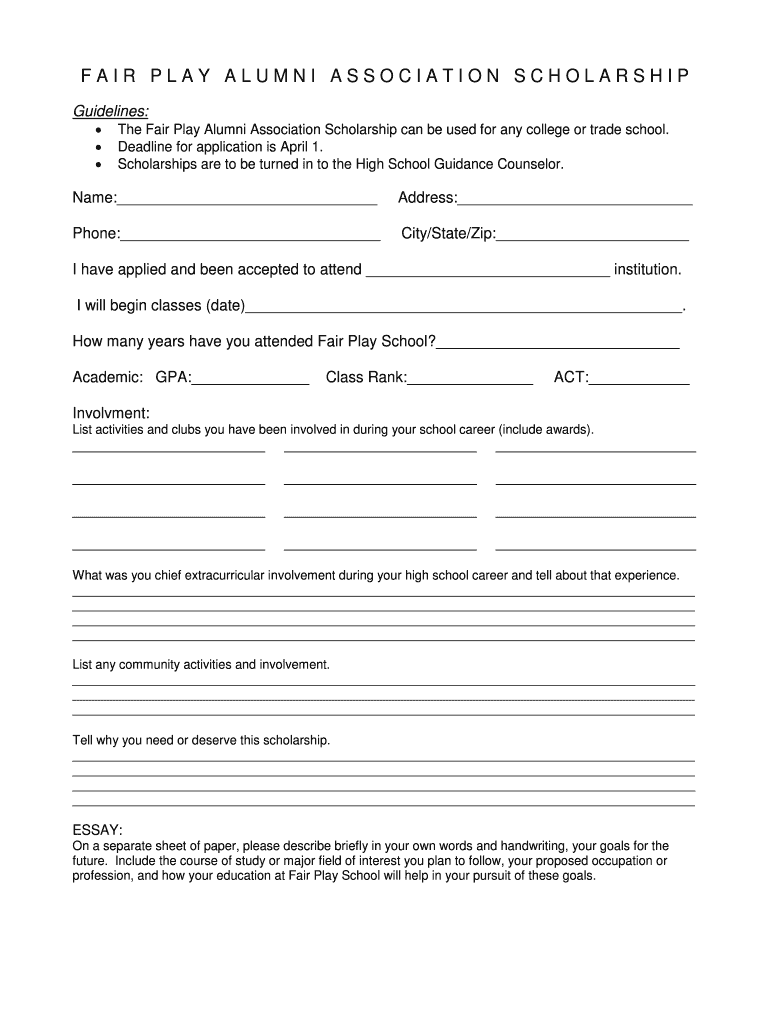 Fillable Online fairplay k12 mo F A I R P L A Y A L U M N I A S S O C I