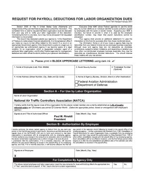 Request for Payroll Deductions for Labor Organization Dues