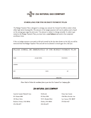 Budget Payment Plan Form - Zia Natural Gas