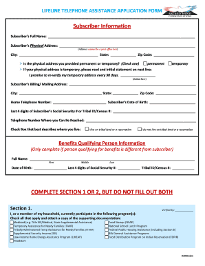 Fillable Online LIFELINE TELEPHONE ASSISTANCE APPLICATION FORM Fax Fillable Online LIFELINE TELEPHONE ASSISTANCE APPLICATION FORM Fax