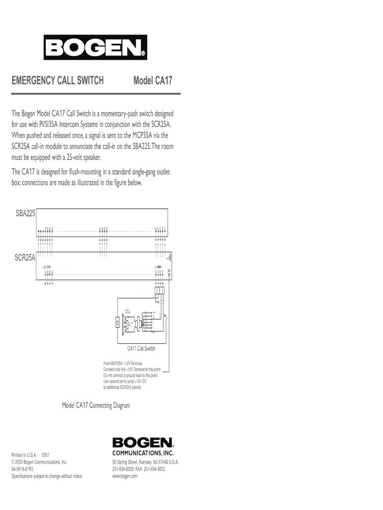 Fillable Online CA17 Manual - Emergency Call Switch. 54-5919-01R3 Fax ...