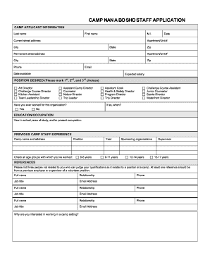 Fillable Online 2017 Camp Staff Application Fax Email Print - pdfFiller