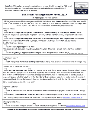 SDC Travel Pass Application Form 16/17 - southdevon.ac.uk