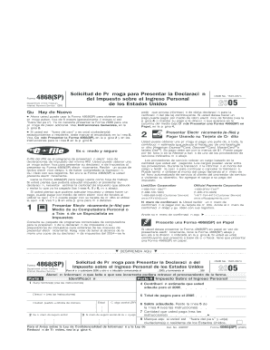 2005 Form 4868 (SP). Application for Automatic Extension of Time To File U.S. Individual Income Tax Return (Spanish Version) - irs