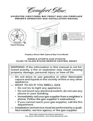 Fillable Online Unvented Vent Free Bay Front Gas Log Fireplace