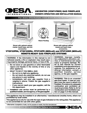 Fillable Online Unvented Vent Free Gas Fireplace Fax Email Print