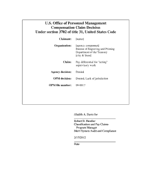 Fillable Online opm U.S. Office of Personnel Management Compensation ...