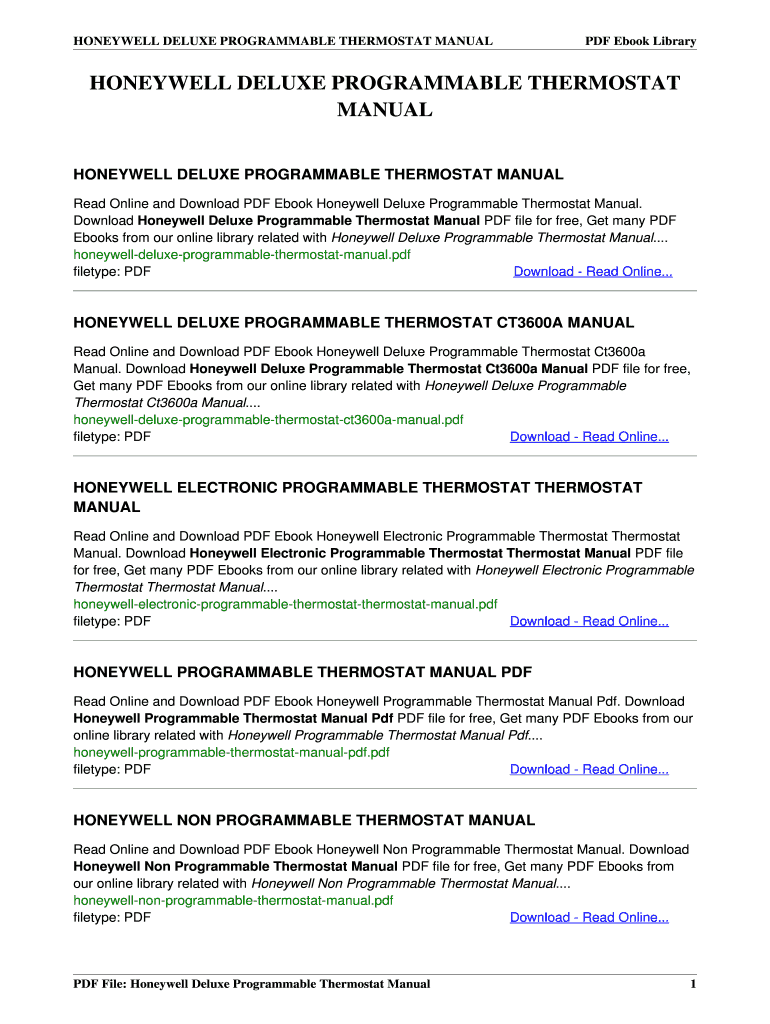 Fillable Online HONEYWELL DELUXE PROGRAMMABLE THERMOSTAT MANUAL