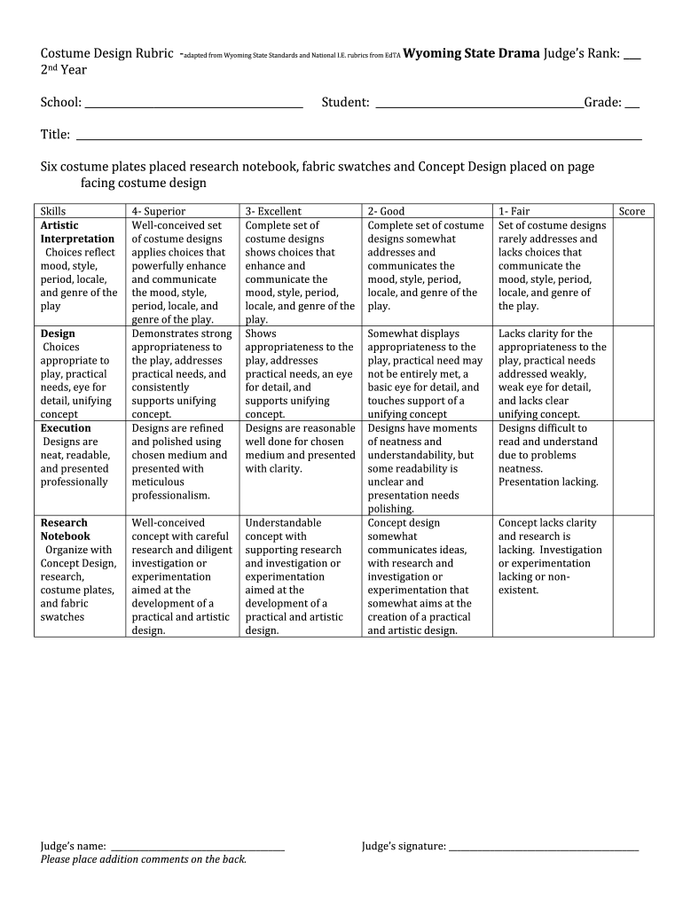 costume contest rubric Preview on Page 1