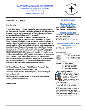 SAINT CECILIA SCHOOL NEWSLETTER Our Parish, Our School - stceciliacolumbus