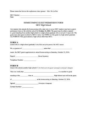 Fillable Online HOMECOMING GUEST PERMISSION FORM MCC High School Fax ...