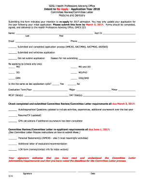 SDSU Health Professions Advising Office Intent to Re-Apply - hpao sdsu