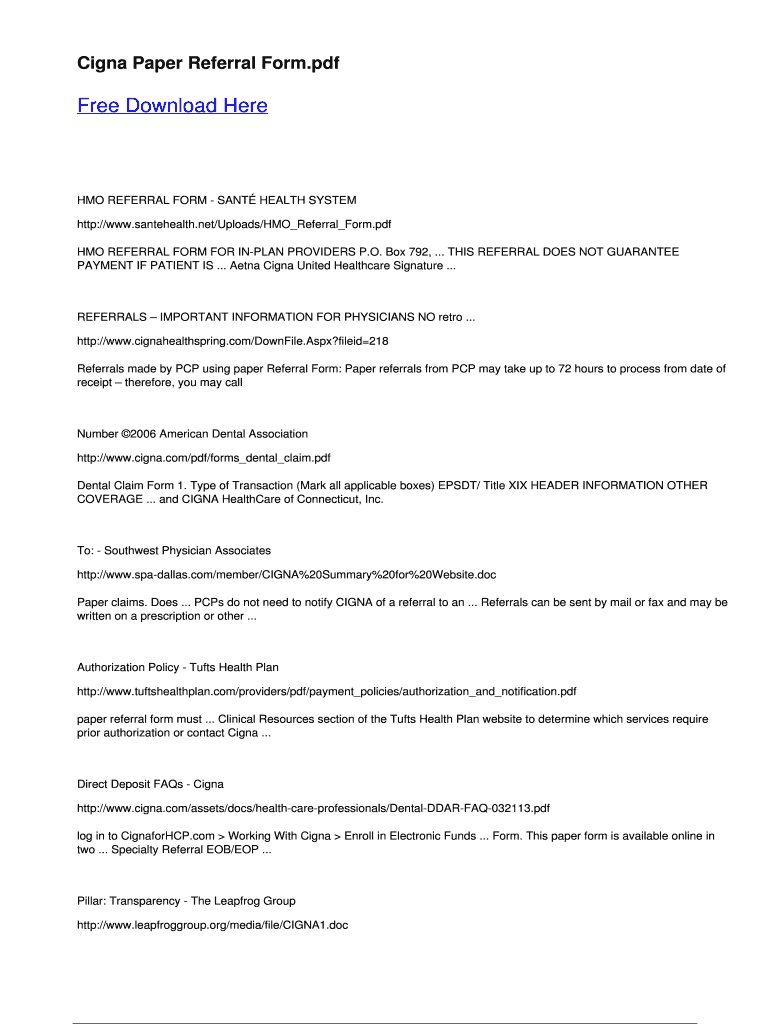 Fillable Online Cigna Paper Referral Form Fax Email Print pdfFiller