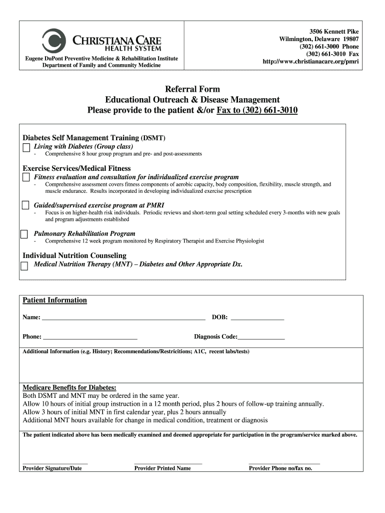 Referral Form Educational Outreach and Disease Management - christianacare Preview on Page 1