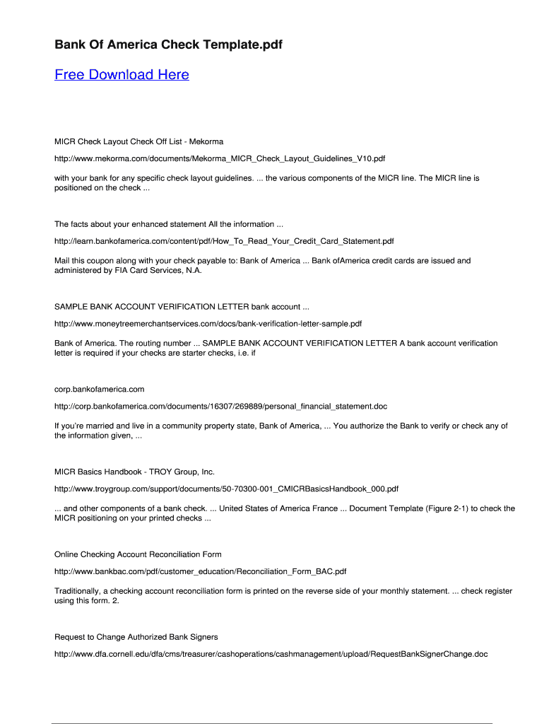 Bank Of America Check Template Pdf Fill Online Printable Fillable 