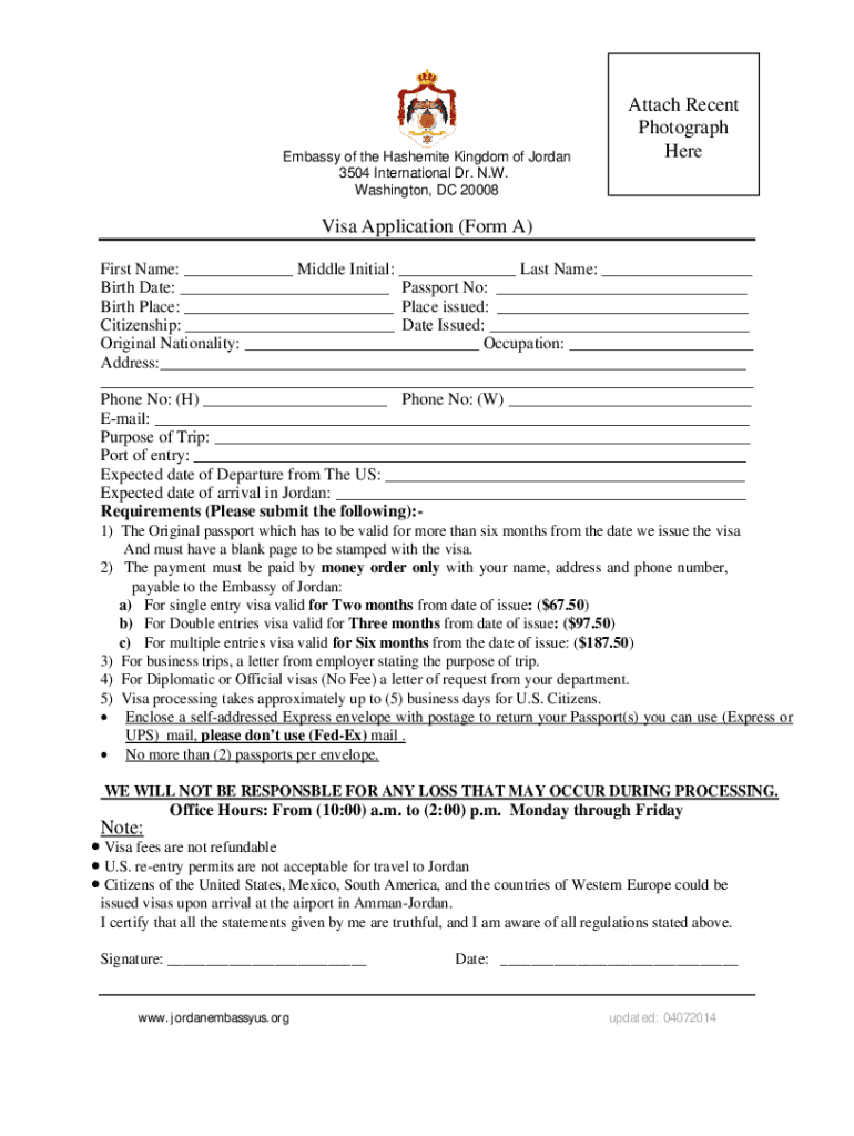 Jordan Visa Application Form Pdf Fill And Sign Printable Template Online US Legal Forms