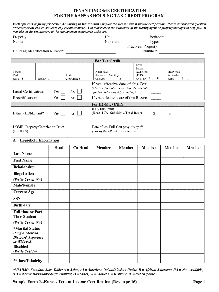 Fillable Online FOR THE KANSAS HOUSING TAX CREDIT PROGRAM Fax Email Print pdfFiller