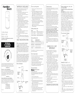 Plrint Specs. 840174701 HB Coffee Grinder