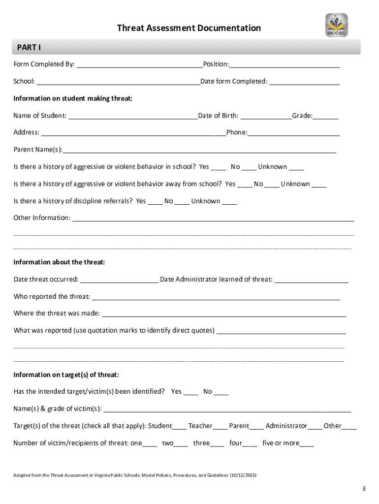 threat assessment template Preview on Page 1