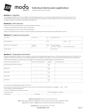 Oregon Individual Dental Plan Application