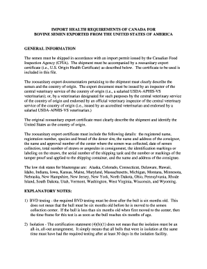 BOVINE SEMEN EXPORTED FROM THE UNITED STATES OF AMERICA - aphis usda