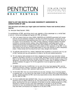 Fillable Online BOAT &amp; JET-SKI RENTAL RELEASE INDEMNITY AGREEMENT &amp; Fax ...
