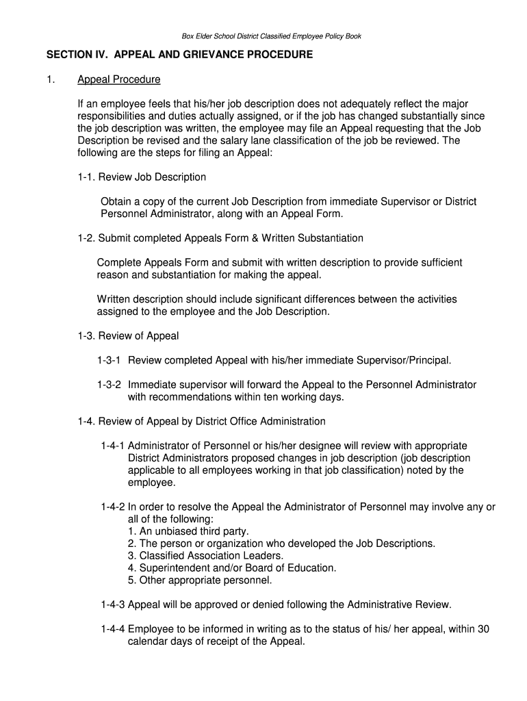 Fillable Online Box Elder School District Classified Employee Policy