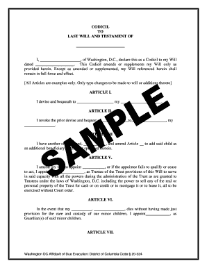 Sample of last will and testament - CODICIL TO LAST WILL AND TESTAMENT OF