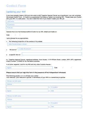 Codicil template to change executor uk - Codicil Form - Together Against Cancer - togetheragainstcancer org