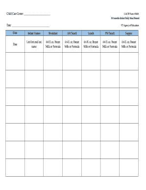 CACFP Form - 0-5 Month Infant Daily Meal Record