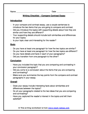 Compare Contrast Essay Writing Checklist. Creative Writing